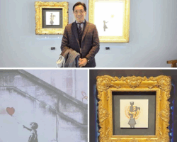 GMO世界一小さな美術館 バンクシー展で「風船と少女」もプライベートで鑑賞しました。※撮影時のみマスクを外しています。