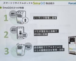 SmaGo
ソーラー発電で8年耐久。ゴミ箱自体に強力な圧縮機能とWi-Fi機能がある!ゴミが一杯になるとプッシュで通知、交通量の調査も可能。
